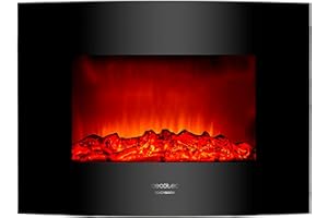 Cecotec Chimenea Eléctrica Decorativa 22” con Mando a Distancia Ready Warm 2210 Curved Flames. Máxima Potencia 2000W, 2 Intensidades, Panel Curvo de Cristal Templado, Llama Ajustable, Temporizador