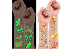 Leesgel Mariposa Tatuajes Temporales Niños, Mariposa Pegatinas Infantiles,36 Estilos Luminosos + Tatuajes Purpurina, Decoracion Fiesta Regalo Detalles Cumpleaños Niños Juguetes para Piñatas
