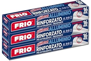 FRIO - Lot de 3 Rouleaux Papier Aluminium Alimentaire Gauffré 16m, Total 48m | Feuille Aluminium Renforcée pour Conservation, Cuisson, Congélation et Cuisine Professionnelle