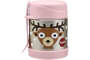 3 Sprouts, Thermos Porta Cibo, Realizzato in Acciaio Inossidabile con Cucchiaio/Forchetta, Ideale come Porta Pranzo per Bambini, Decorato con Cerbiatto Rosa, 8,90x12,50 cm