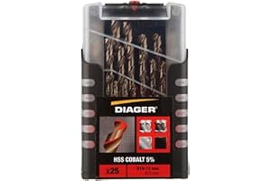 DIAGER - Forets HSS 5% Cobalt - Coffret de 25 forets - Résistance et durée de vie améliorées - diamètre 1mm à 13mm / 0,5mm