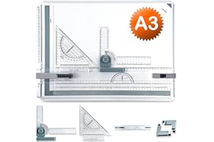 KASADIN A3 Zeichenbrett, Geo-Board gz Platte, Multifunktionaler Zeichenplatte Din A3 Zeichenschiene mit Winkelmesser Papiersuchgerät Lineal Stützfuß für das Professionell Office Arbeiten Studenten (A3)