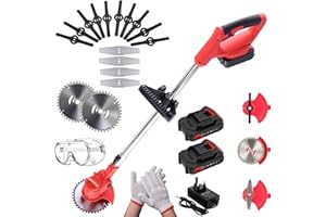 BAPHIYA Cordless Strimmer for Garden with 2 Batteries& 16 Blades, Electric Grass Trimmer with Adjustable Height, 3 type Replaceable Blades, for Mowing, Edging, Sawing of Lawn and Shrubs