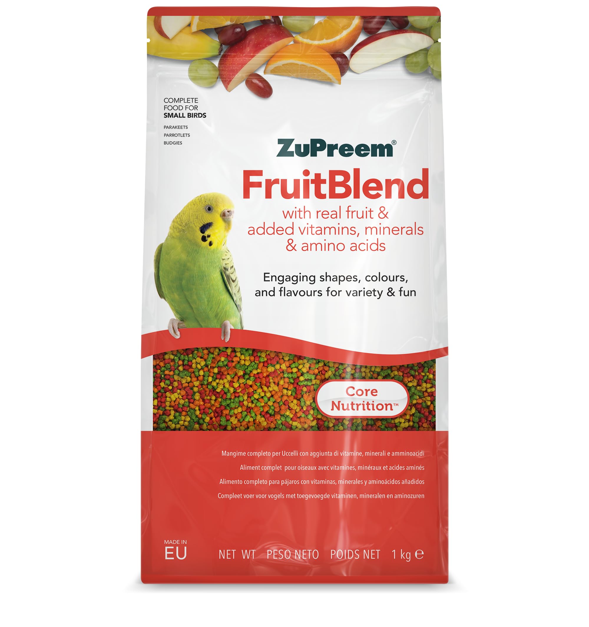 Zupreem Multifrutas Alimento para Aves de Compañía - Frutas y Vitaminas - Pienso para Pájaros Indicado para Periquitos, Periquitos Australianos, Loros Pequeños y Otros Pájaros Pequeños - 1 kg