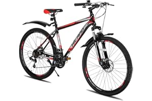 ROCKSHARK Hiland Bicicleta de Montaña 26/27,5 Pulgadas con Bolsa de Sillín, Bicicleta para Hombre y Mujer con Freno de Disco y Ruedas de Radios, Negro y Naranja/Negro y Rojo/Blanco