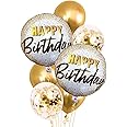 Party Propz Foil Ballons for Birthday Decorations Items - Set of 7 Pcs, Birthday Balloons for Decoration | Printed Foil Balloons with Golden Confetti Balloons | Happy Birthday Decoration for Girls