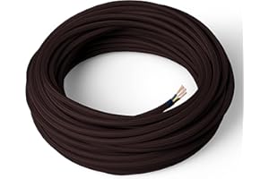 Amarcords - Câble électrique textile couleur MARRON, rond, soie, 3 mètres, avec mise à la terre 3x0,75 - Fil vintage en tissu coloré, pour lampes, lustres, appliques et abat-jours.
