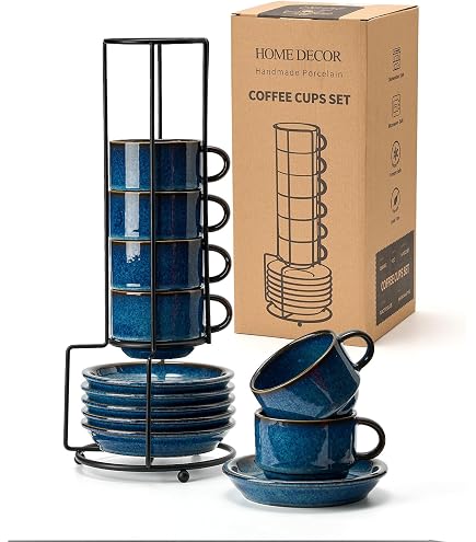 Set de 6 Tasses à Café Expresso avec Soucoupes - Céramique, Blanc
