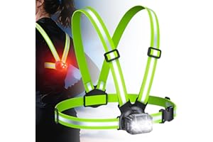 Rolgno Luz Running, 500LM Linterna LED para Correr de Noche con Correas Dobles Reflectantes 360°, 7 Modos & 45° Ajustable, 3.5-20H Tiempo de Uso, Impermeable IPX4 Accesorios para Frontal para Ciclismo