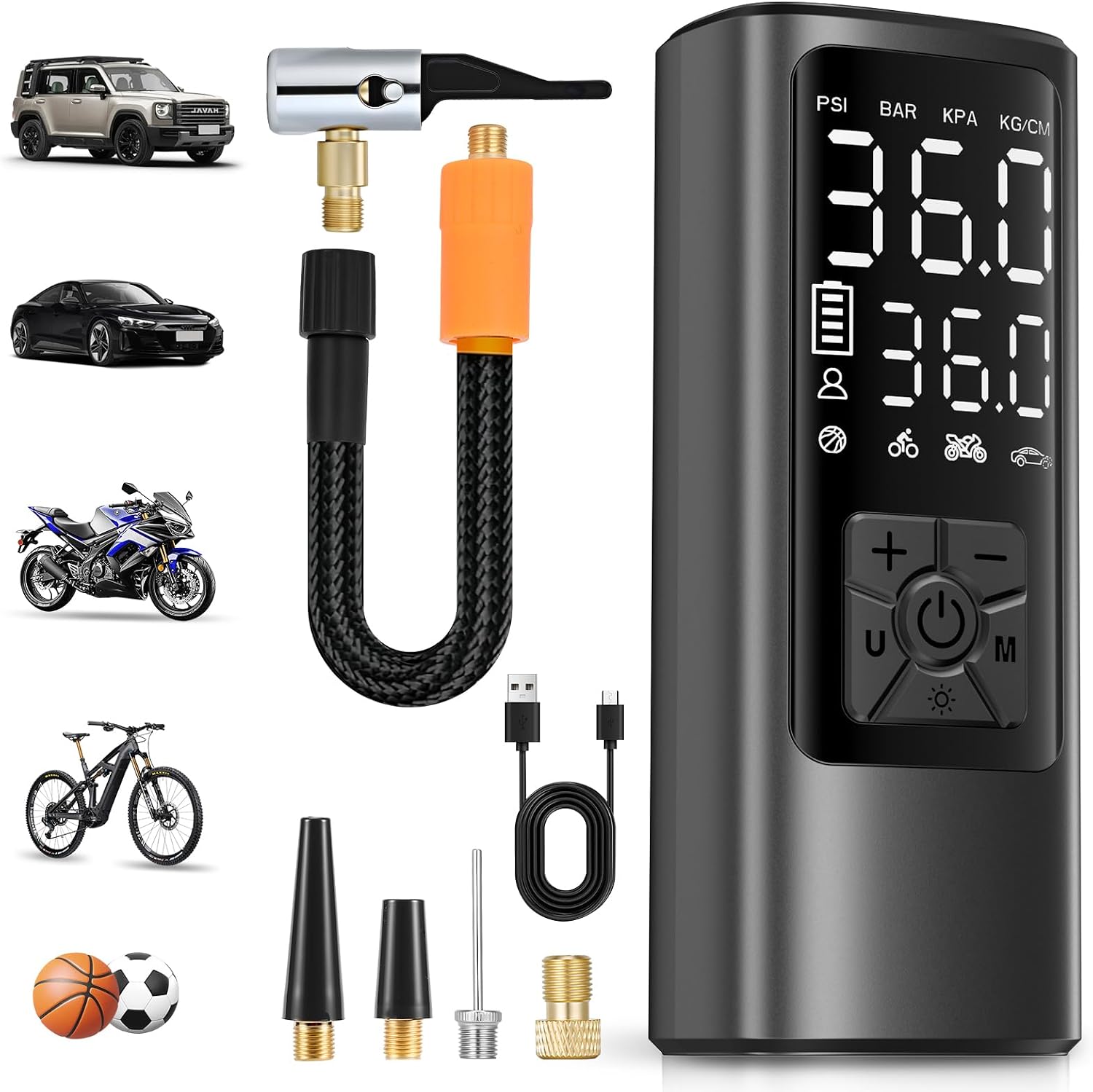 HOVVIDA Tyre Inflator Portable Air Compressor, Cordless Car Tyre Inflator 150 PSI (10.3 Bar), Fast Inflation, Auto Shut-Off, 5200 mAh, LED, Air Pump for Car, Motorcycle, Bike, Ball