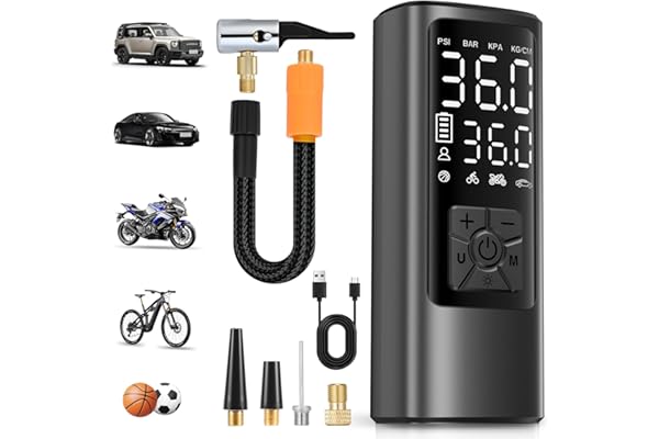HOVVIDA Gonfleur Pneus Voiture, Compresseur à Air Portatif sans Fil, 150 PSI (10,3 Bar), Gonfleur Electrique, Pompe a Velo, Inflation Rapide, Arrêt Automatique, LED, pour Voiture, Moto, Vélo, Ballon