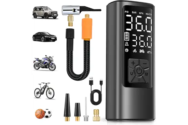 HOVVIDA Compresor Aire Portatil, Inflador Ruedas Coche 150 PSI (10,3 Bar) 5V, Compresor Aire Coche Bicicleta, Batería Recargable, con LED, para Coche, Moto, Bicicleta, Pelota