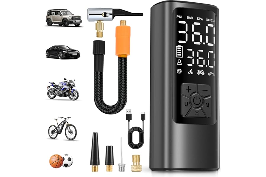 HOVVIDA Compresor Aire Portatil, Inflador Ruedas Coche 150 PSI (10,3 Bar) 5V, Compresor Aire Coche Bicicleta, Batería Recarga