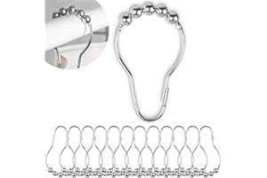 ‎YOUR DAY MATE Pierścienie do Zasłon Prysznicowych, 12 sztuk, kolor srebrny, z kulkowym systemem przesuwu, rozmiar 70 x 39 mm, wykonane ze stali nierdzewnej, haczyki do zasłon prysznicowych, metalowe pierścienie