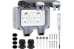 BEIZKNA Prese Elettriche da Muro con Interruttore, Presa Elettrica Esterno Impermeabile IP66 con Coperchio Incernierato Contatto di Terra da Parete Presa, per Bagni, Giardini, Garage