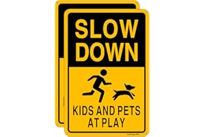 JOFFREG Kids and Pets at Play,Slow Down Sign,20 x 30 cm,Reflective Aluminum,UV Printed,Weather Resistant,Waterproof,Durable Ink,Easy to Mount,Indoor Or Outdoor Use,2 Pack