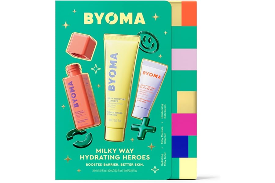 BYOMA Milky Way Hydrating Heroes (3-Piece Kit) – 30ml Milky Toner, 60ml Milky Moisture Cleanser, 15ml Moisturizing Rich Cream | Protects & Maintains Skin Barrier