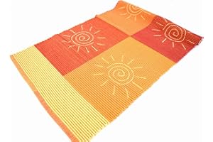 ARTE TAPPETI IBIZA Tappeto Cotone, Lavabile, Passatoia cucina Multiuso, Bagno, con ricamo (60x200cm, Orange)