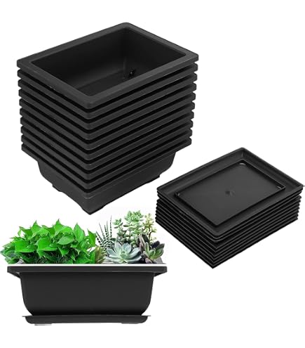 Cultivea® Kit Bonsai Completo - 10 Vasetti Con Piattino, Filo, Cesoie E Tappo Per Annaffiatoio - Plastica Resistente Con Drenaggio, Per Interni/Esterni