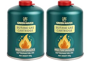 Green Haven Premium 2 Pack C500 Gas Canisters Gas Cartridges for Camping Stoves & More, High Performance Propane-Butane- Isobutane Mix with Resealable Valve Cartridges, EN417 Cartridge
