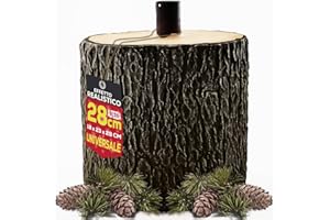 BAKAJI Base Supporto Albero di Natale in Resina, Tronco Realistico Natalizio, Riproduzione Fedele alla Realtà Solida Resistente, Attacco Universale 40mm Ganci per Adattamento Altezza (28 cm)