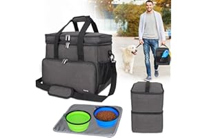 Teamoy Reisetasche für Hundeausrüstung, Hundetasche für die Mitnahme von Tiernahrung, Leckereien, Spielzeug und andere wichtige Dinge, ideal für Reisen, Camping oder Tagesausflüge (Groß, schwarz)