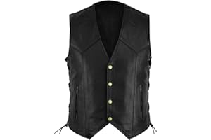 DARRINGLS Gilet de moto classique en cuir de vachette grainé de qualité supérieure pour homme - Gilet de moto steampunk vintage sans manches - Automne et hiver