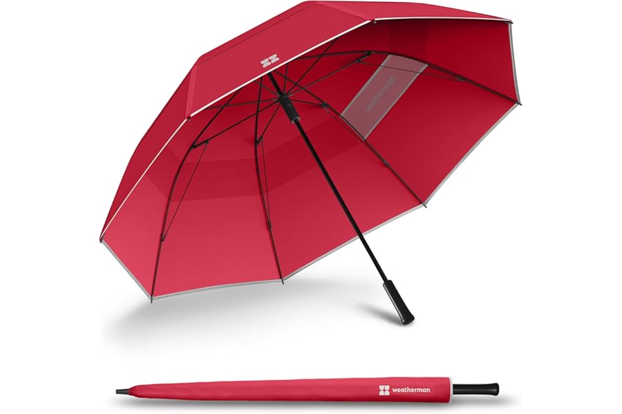 Weatherman Umbrella - Golf Umbrella - Windproof Sports Umbrella Resists Up to 55 MPH Winds - Available in 2 Sizes and 5 Colors