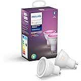 Philips Hue White&Color Ambiance Faretti LED , Bluetooh, Controllo Vocale Dimmerabile, GU10, 6 W, 2 Pezzi