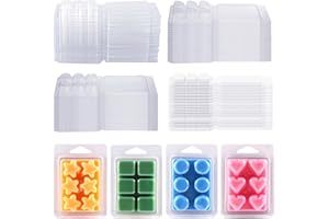 EIDOCT 100 Packs Clear Wax Melt Moulds, 6 Cavity Clear Plastic Tray for Candle Making and Soap Wax Melts Boxes (Heart & Star Shape & Cube & Cylinder)