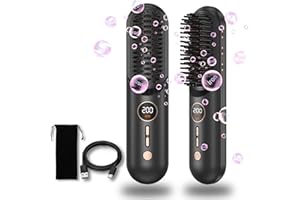 UKLISS Spazzola per capelli senza fili, mini spazzola lisciante senza fili portatile Pro aggiornata per i viaggi, pettine caldo a ioni negativi senza fili per le donne, 9000 mAh USB