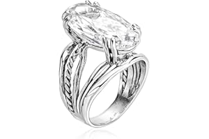 JEAN RACHEL JEWELRY 925 Sterling Silver Statement Ring White Oval Shaped Cubic Zirconia CZ Organic Look Vintage Antique Look Hypoallergenic Nickel and Lead-free Artisan Handcrafted Designer collection, Made In Israel 0