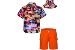 MOHEZ Boys Hawaiian Shirt and Short Set Summer Outfit Kids 2 Piece Festival Clothes Button Down Shirts Clothes Set For Kids