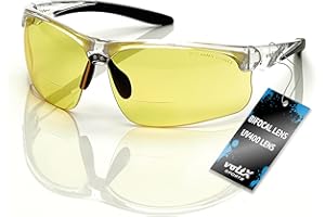 voltX 'CONSTRUCTOR ULTIMATE' Occhiali di sicurezza da lettura BIFOCALI - Certificato CE EN166f - di lenti con rivestimento antiappannamento UV 400 (+2,5 diottria, Montatura Trasparente, Lenti Gialle)