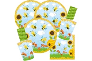 spielum 68-częściowy zestaw imprezowy bezczelne pszczoły - talerze, kubki, serwetki słomki do picia dla 16 dzieci