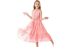 GRACE KARIN Mädchen Prinzessin Kleider Neckholder Swiss Dot Kleid A-Linie Maxikleid Casual Party Festlich Kinderkleidung 6-12 Jahre / 116-158cm
