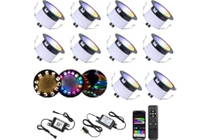 GEYUEYA HOME RGBWW LED Decking Lights,WiFi LED Deck Lights RGBIC Dreamcolor IP67 Waterproof Ø31MM 12V Work with Alexa/Google Assistant,Led Plinth Lamps Chasing Effect for Yard,Garden,Patio,Stair Decor-10 Pack