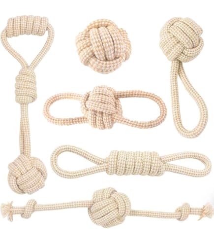 Lot De 5 Jouets à Mâcher En Coton Naturel Pour Chien - Soins Dentaires, Interactif, Pour Petites Et Moyennes Races (couleur Lin Beige)