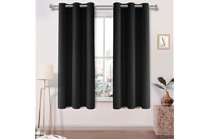 DWCN Black Curtains for Living Room Blackout Curtains for Bedroom Eyelet Curtains Window Treatments Curtain 46 x 72 Inch 2 Panels
