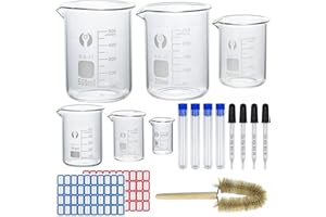 Episkey Becher Laborglas Messbecher 500 ml 250 ml 100 ml 50 ml 25 ml 5 ml Borosilikatglas, 4 Stück 1 ml Glas-Tropfpipette und Aufbewahrungsröhrchen, 1 Stück Becherpinsel (6)