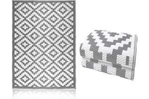 GBS BROTHERS GBS Lightweight Reversible Portable Rug - Modern Stain Water Resistant Non Fading Plastic Mat - Perfect For Summer Garden Patio Picnic Deck Beach - Indoor/Outdoor (Grey, 180 x 270cm)