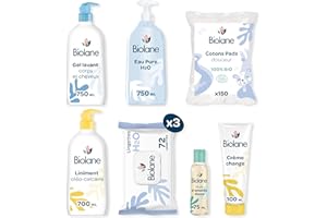 BIOLANE - Kit Naissance Premiers jours - Bébé - 216 Lingettes - Eau pure - Gel Lavant - Liniment - Crème change - Coffret Bébé - Peaux Sensibles - Dès la naissance