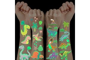 BOYATONG 10er Dinosaurier Tattoo Kinder Jungen Set, im Dunkeln Leuchten Dino Kindertattoos, Kleine Geschenke für Adventskalender Mitgebsel Kindergeburtstag, Dinosaurier Spielzeug Adventskalender Füllung Kinder