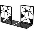 Spillbox Metal Non Slip Bookends Book Shelves | Shelf | Study Table | Home Decor | Holders | Case | Bracket | Stand | Heavy Duty | Set | Book Ends for Office, Home - Circle (Black)