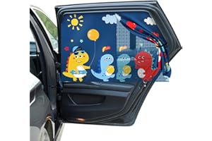 Hianjoo Parasol Coche con protección UV, Magnético de Doble Capa para Ventanas Laterales Cubierta de Sombra de Doble Apertura para Protección contra el Calor/UV, Globo y Dinosaurio