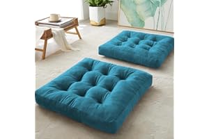 DAWNTREES 2 Pack Seating for Adults,Tufted Corduroy Floor Cushions for Living Room Tatami, Blue,