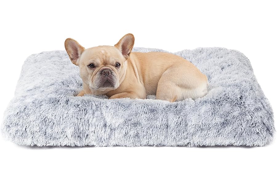 EHEYCIGA Calming Dog Bed Medium, Fluffy Anti Anxiety Washable Cushion Bed for Crate, Dog Mat Mattress with Anti-Slip Bottom, Grey, 75x50x7.5cm