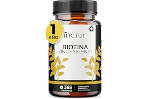 INATUR LAB Biotina Alta Potencia con Zinc y Selenio – 365 Comprimidos (1 Año) | Cabello, Piel, Uñas y Metabolismo | Vegano, Sin Lactosa, Sin OGM | Suplemento Completo