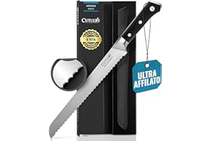 Cutluxe Coltello da Pane - 25cm Coltelli da Cucina Lama Seghettata, Acciaio al Carbonio, Lama Affilata e Resistente, Artisan Series