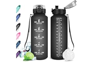 KollyKolla Borraccia Motivazionale 500ml/1L/1.5L, Borraccia Sportiva con Indicazione del Tempo, Bottiglia acqua Senza BPA, a Prova di Perdite, Borracce per Bambini, Adulto, Palestra, Lavoro, Scuola